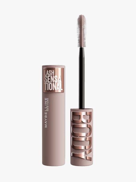 Maybelline Lash Sensational Body Washable Mascara in branded component on a light gray background